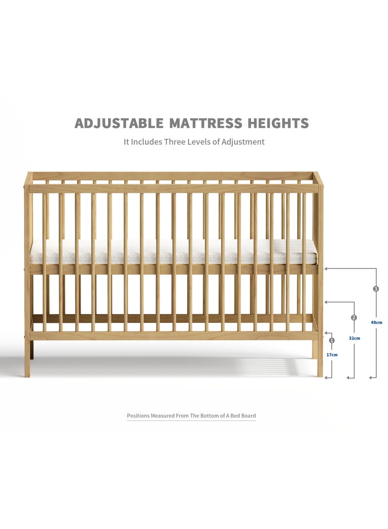 MEICI BABY Natural Wooden Baby Cot Bed With 4cm Mattress，Baby Crib，Convertible Cot，Baby Crib，3 Adjustable Bed Base Positions (120x60（Including Mattress）) - Image 5